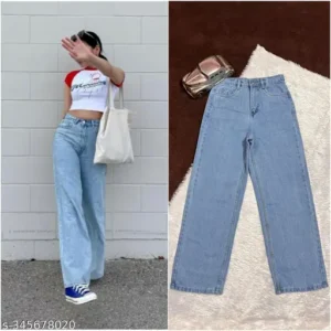 Baggy Jeans,WOMEN BLUE WIDE LEG JEANS BY SKG