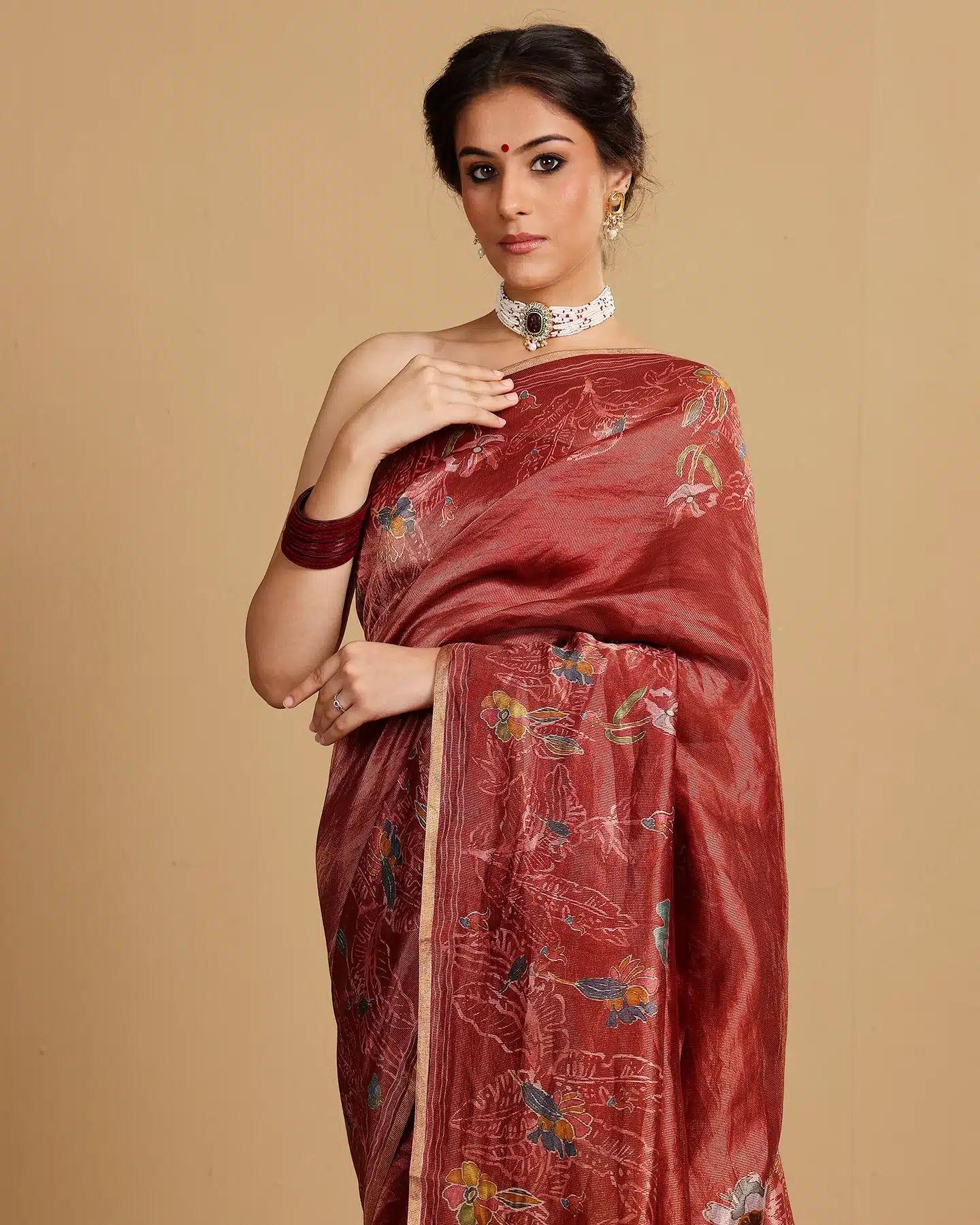 RED TISSUE STRIPES SILK SAREE - Image 3