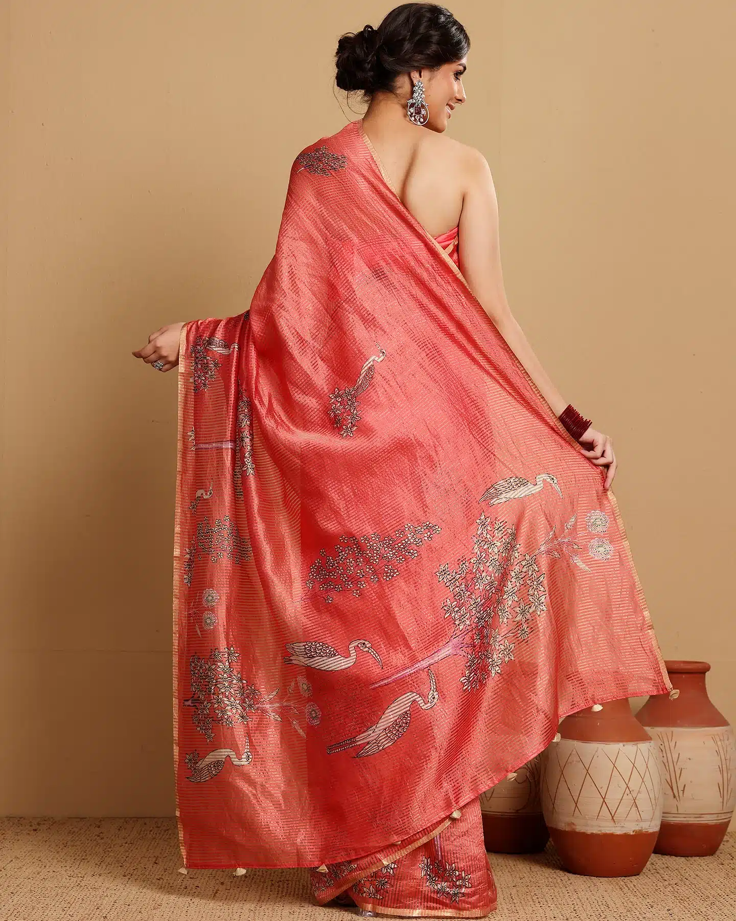 KATAN TISSUE STRIPES CRIMSON SAREE - Image 5