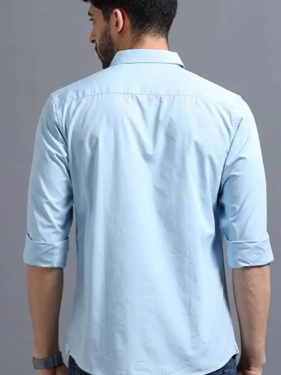 The Lifestyle Co Men Light Blue Solid Regular Fit Chambray Casual Shirt - Image 3