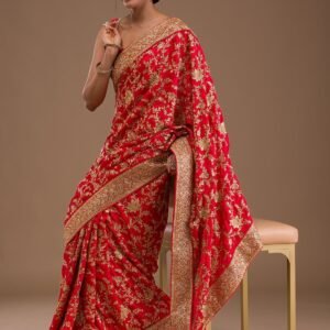 Red Zariwork Crepe Saree