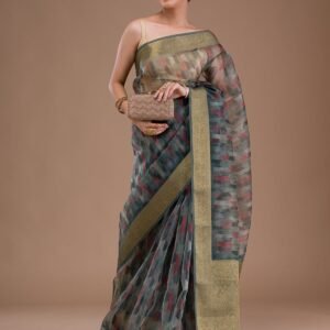 Sea Green Printed Tissue Saree